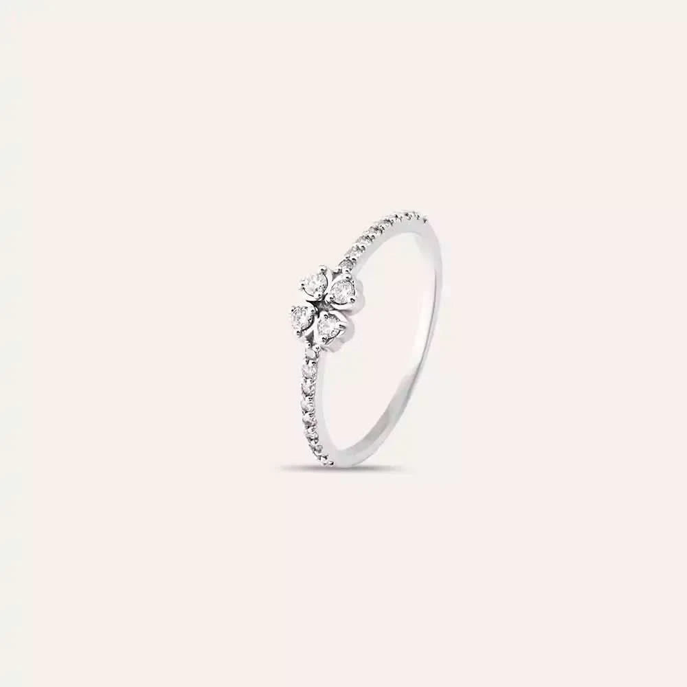 Fortune Pırlanta Taşlı Beyaz Altın Yonca Yüzük