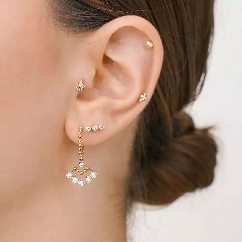 Fringe Pırlanta Taşlı Sarı Altın Piercing