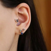 Frond Blue Safir Taşlı Beyaz Altın Piercing