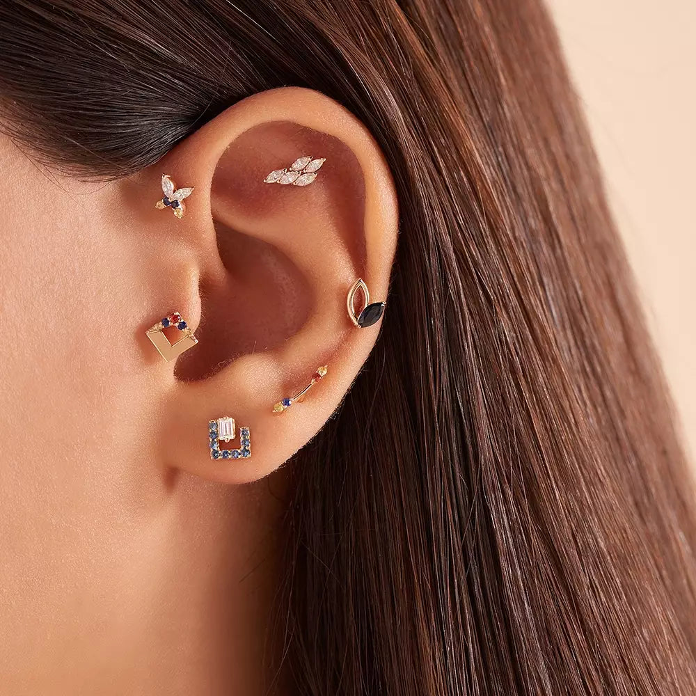 Frond Blue Safir Taşlı Rose Altın Piercing