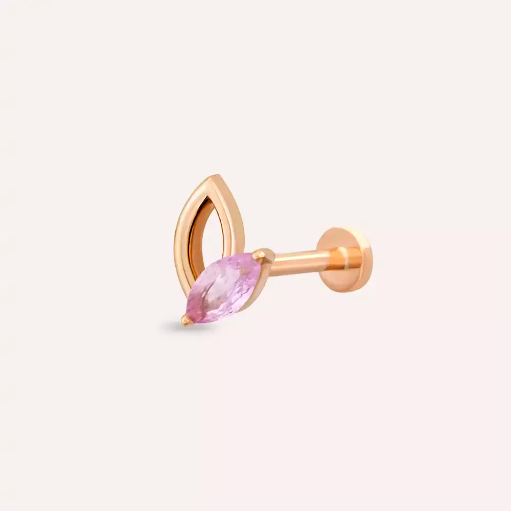 Frond Pink Safir Taşlı Rose Altın Piercing