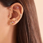 Frond Pink Safir Taşlı Rose Altın Piercing