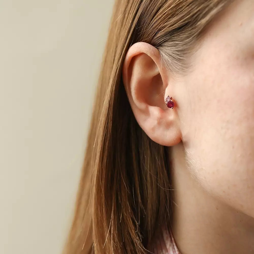 Frutti Yakut Taşlı Rose Altın Piercing