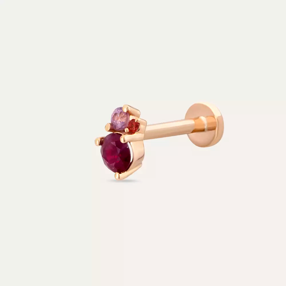 Frutti Yakut Taşlı Rose Altın Piercing