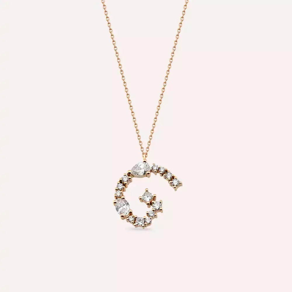 G Harf 0.75 CT Pırlanta Taşlı Rose Altın Kolye