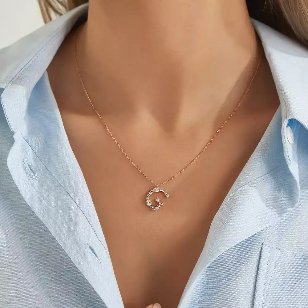 G Harf 0.75 CT Pırlanta Taşlı Rose Altın Kolye