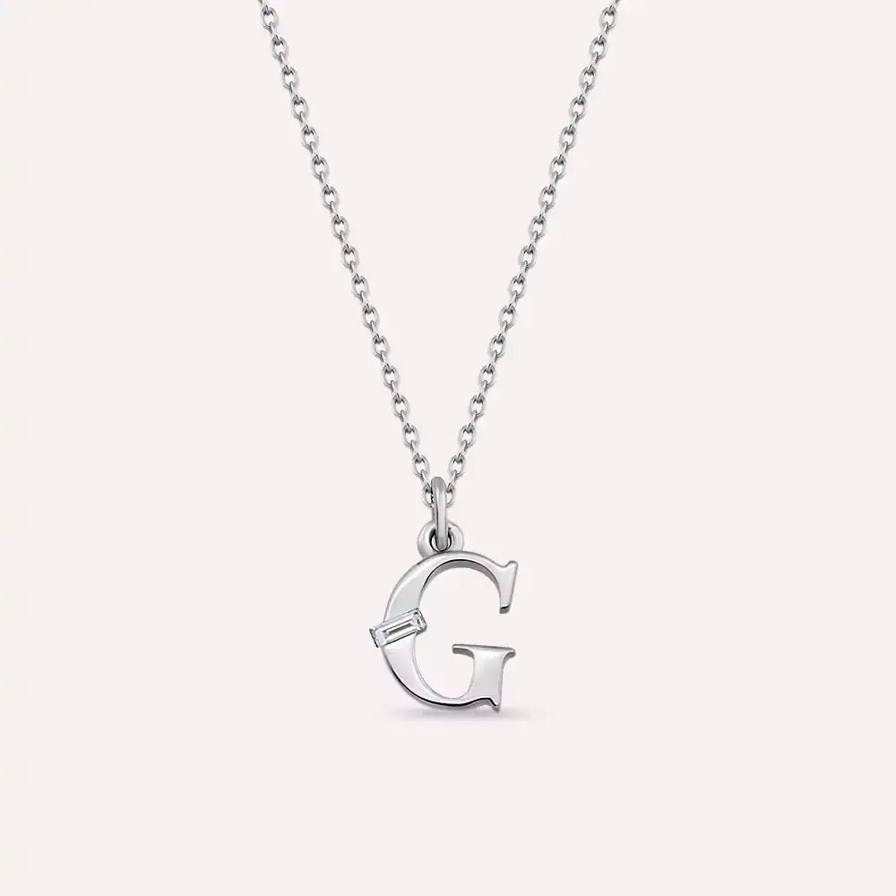 G Harf Pırlanta Taşlı Beyaz Altın Kolye