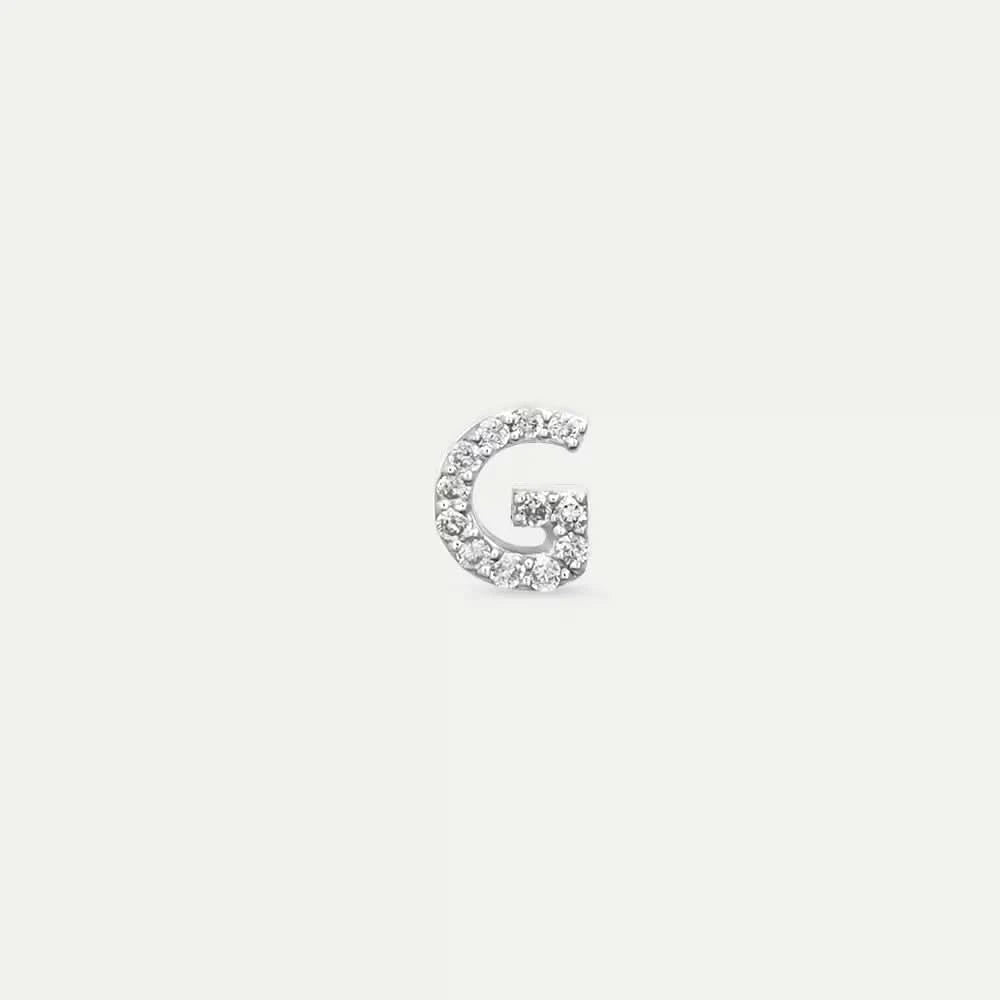 G Harf Pırlanta Taşlı Beyaz Altın Tek Küpe
