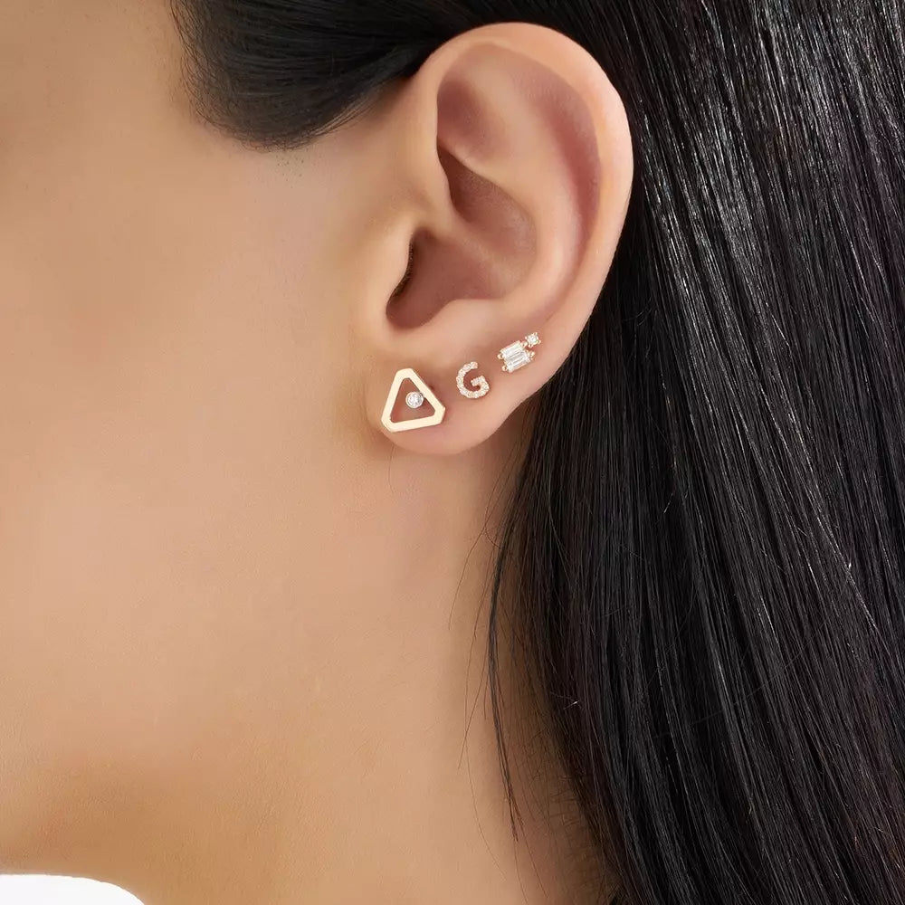 G Harf Pırlanta Taşlı Rose Altın Tek Küpe