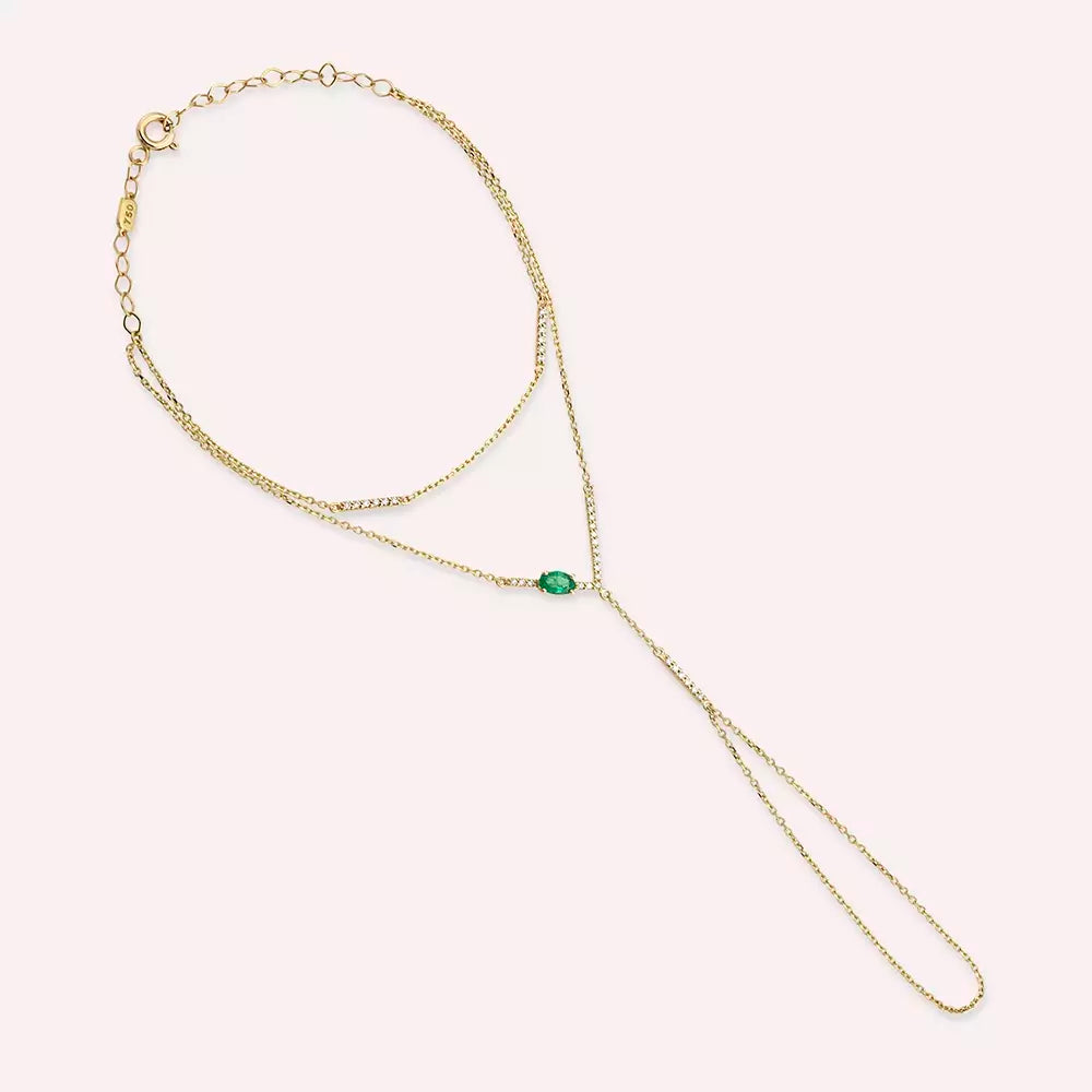 Gemma Oval Kesim Zümrüt ve Pırlanta Taşlı Sarı Altın Şahmeran