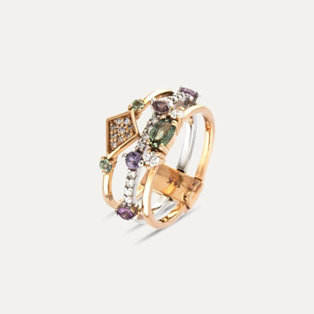Gimlet 0.98 CT Multicolor Safir ve Pırlanta Taşlı Yüzük