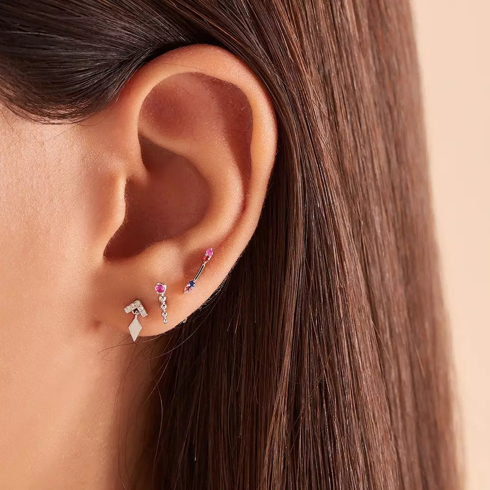 Glim Pırlanta Taşlı Beyaz Altın Tek Küpe