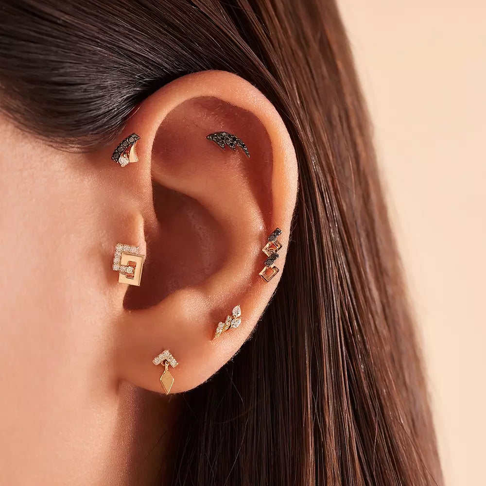 Glim Pırlanta Taşlı Rose Altın Tek Küpe