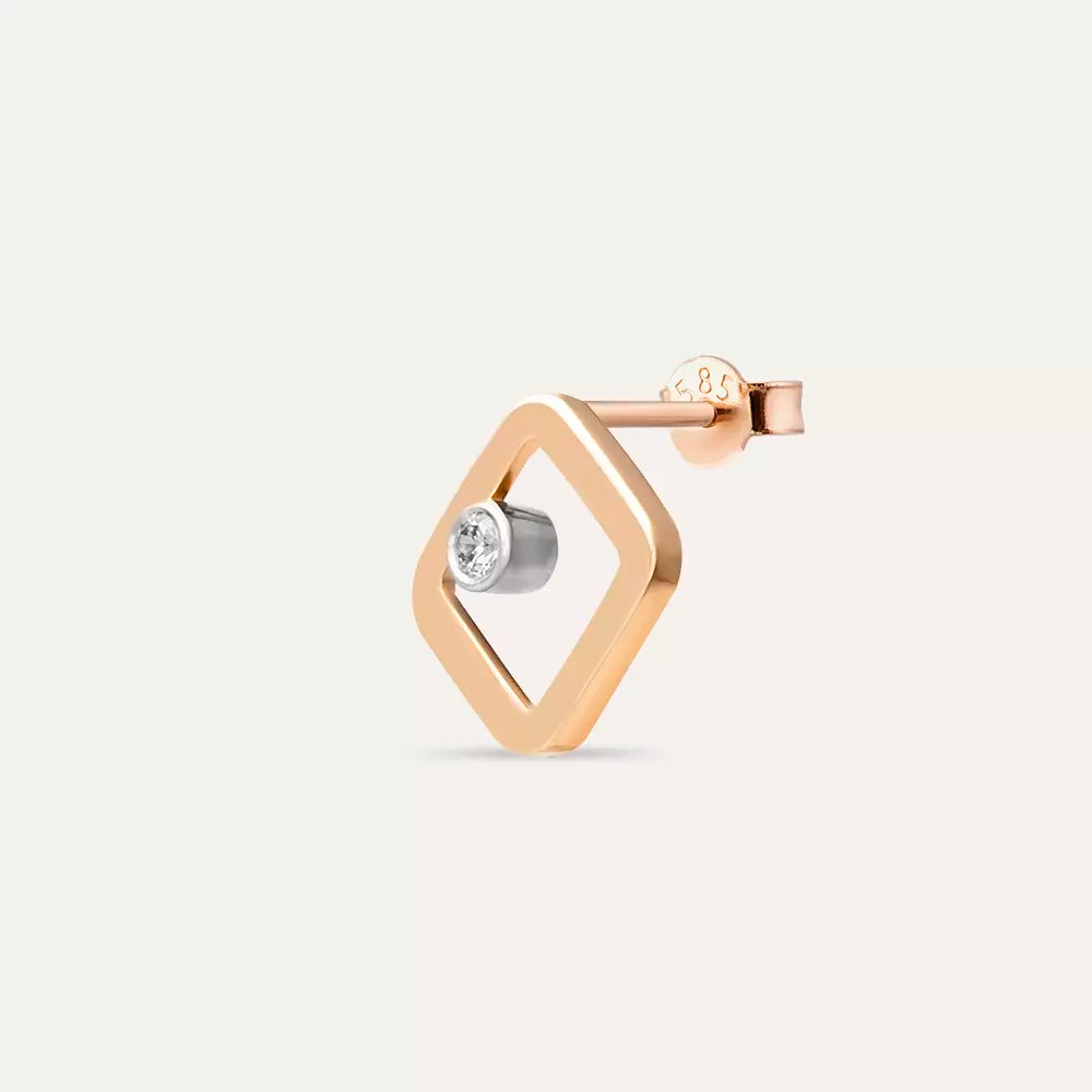 Grain Pırlanta Taşlı Rose Altın Tek Küpe