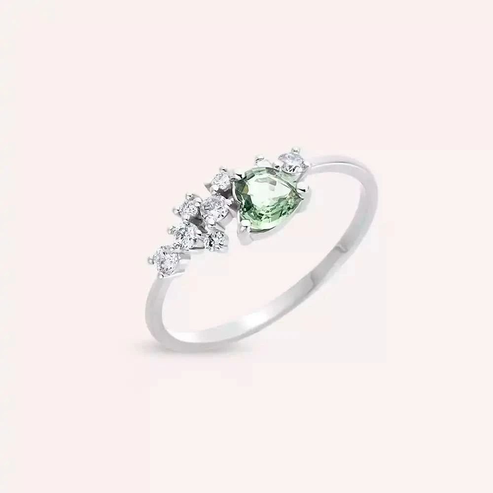 Green Safir ve Pırlanta Taşlı Beyaz Altın Yüzük