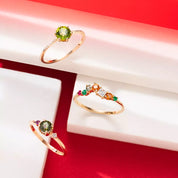 Grene Peridot ve Pırlanta Taşlı Rose Altın Yüzük