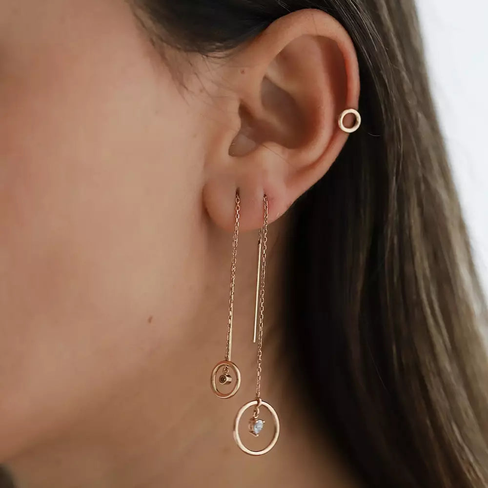 Grove 0.15 CT Damla Kesim Pırlanta Taşlı Rose Altın Sallantılı Küpe