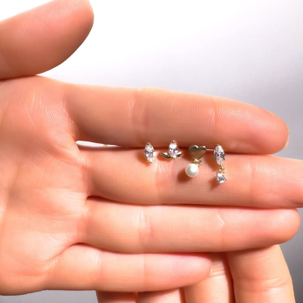 Gusto Kalp Sallanan İncili Altın Tragus Piercing