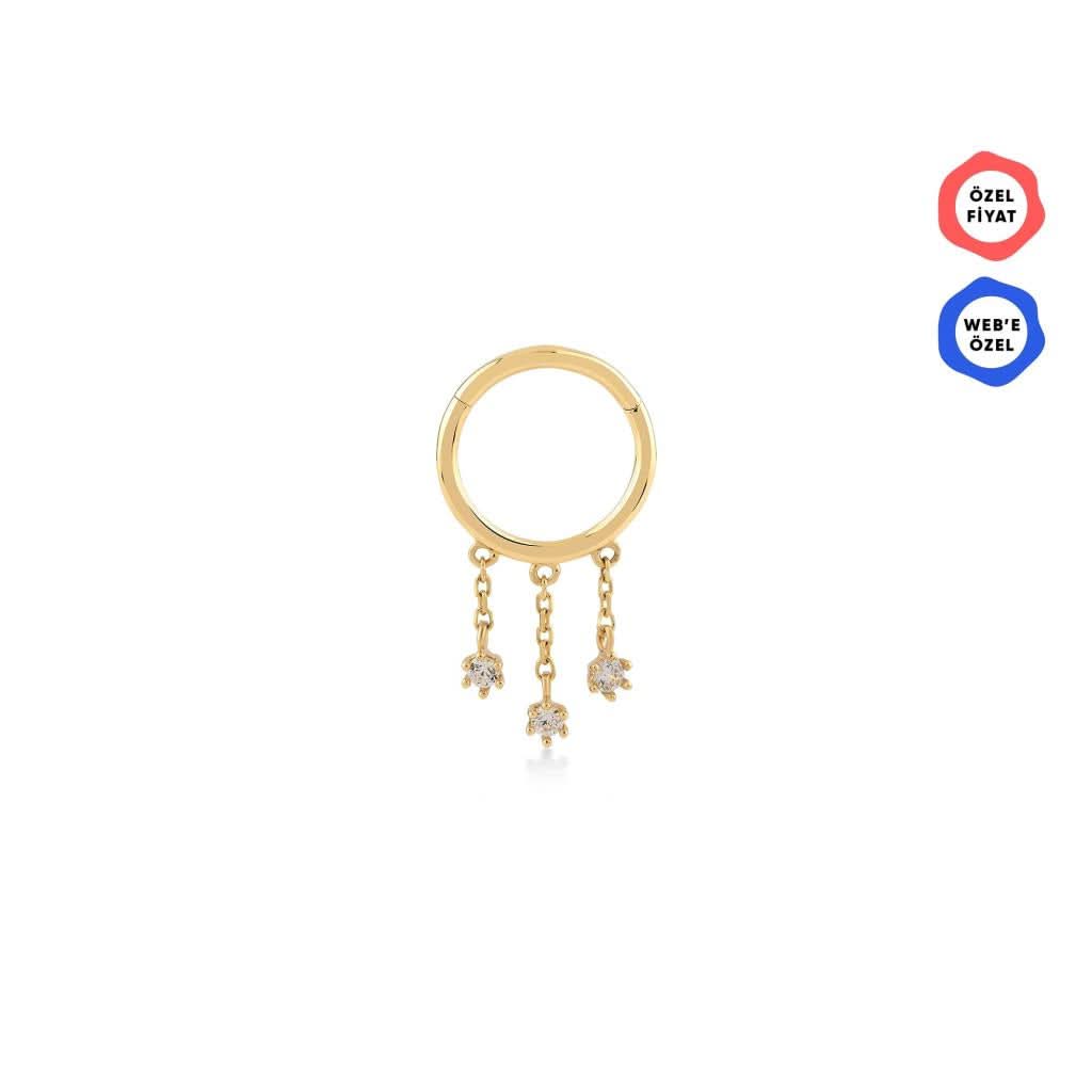 Üç Taş Sallantılı Altın Halka Piercing