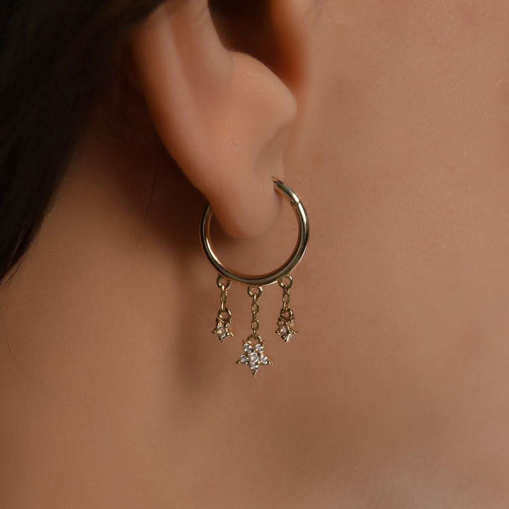 Yıldız Sallantılı Taşlı Altın Halka Piercing