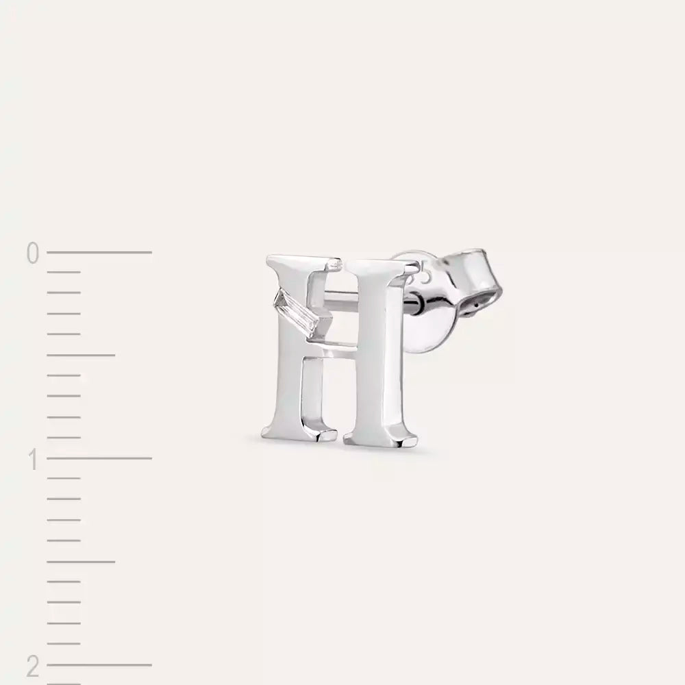 H Harf Pırlanta Taşlı Beyaz Altın Tek Küpe