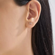 H Harf Pırlanta Taşlı Rose Altın Tek Küpe