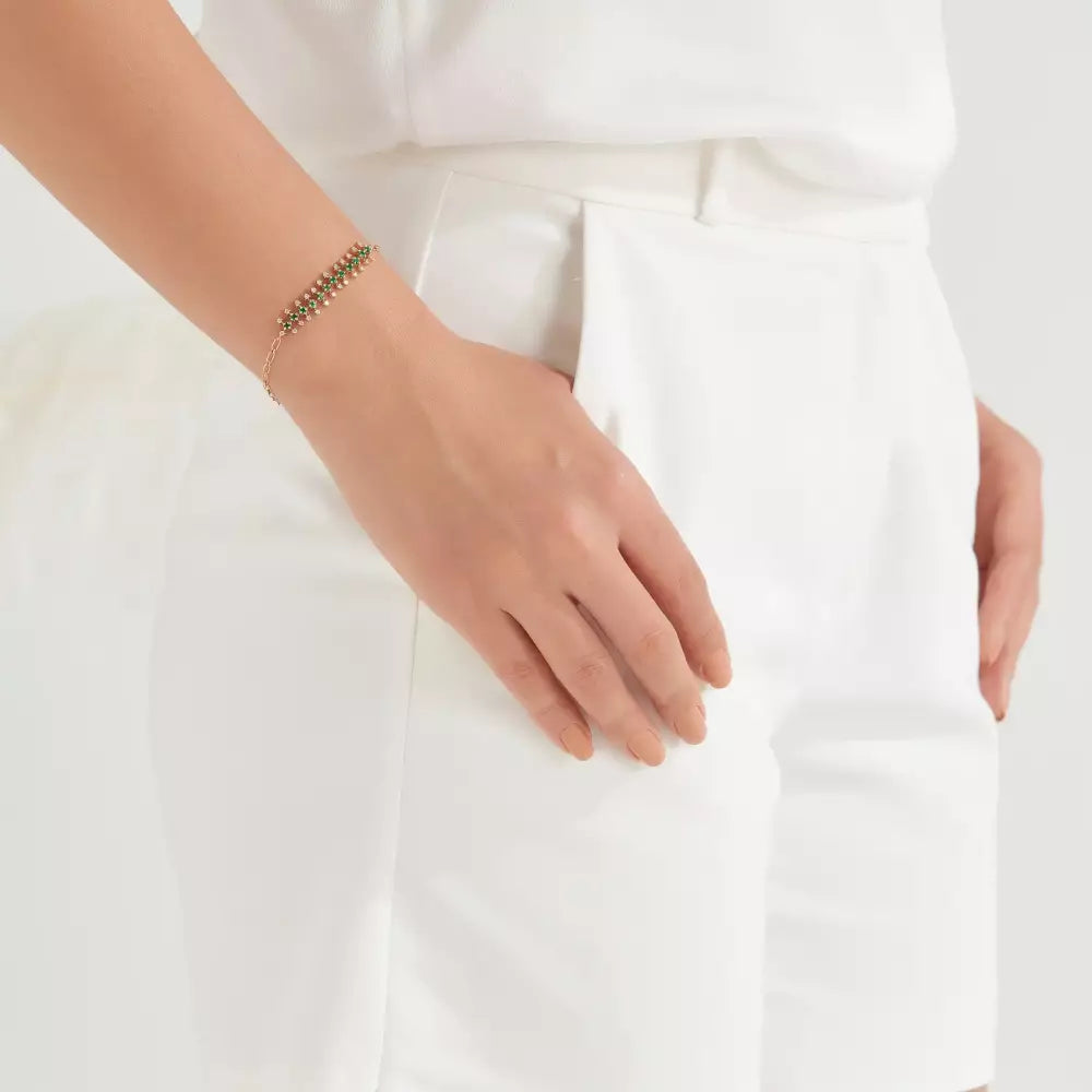 Halley Pırlanta ve Zümrüt Taşlı Bileklik