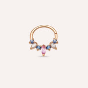 Hana Multicolor Safir ve Pırlanta Taşlı Rose Altın Halka Piercing