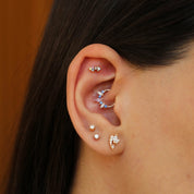 Hana Multicolor Safir ve Pırlanta Taşlı Rose Altın Halka Piercing