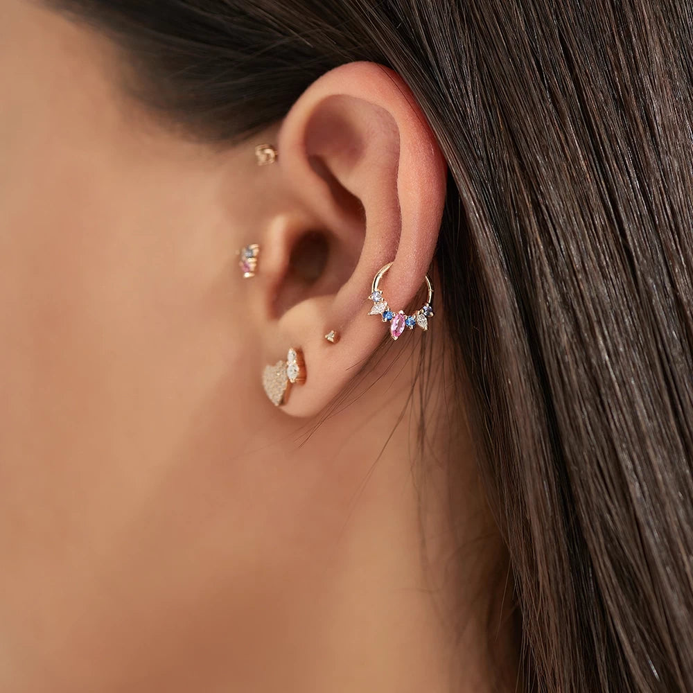 Hana Multicolor Safir ve Pırlanta Taşlı Rose Altın Halka Piercing