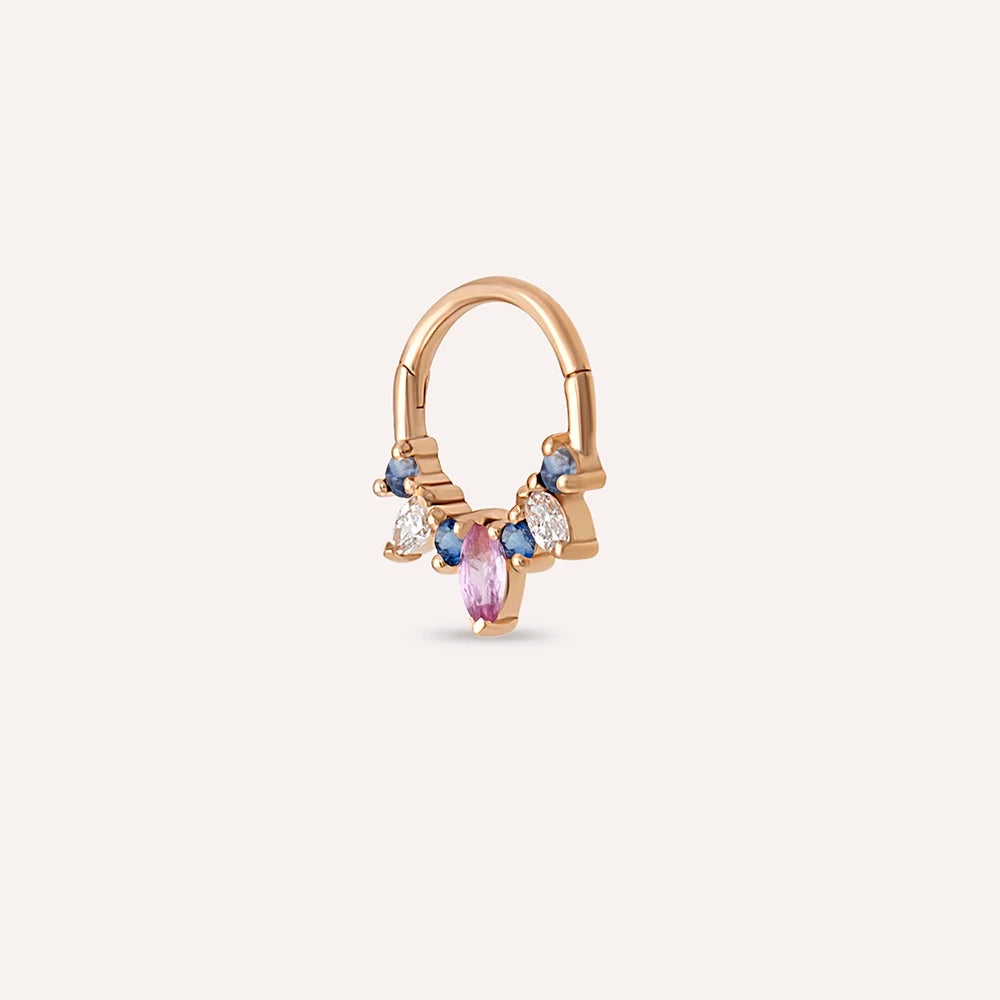 Hana Multicolor Safir ve Pırlanta Taşlı Rose Altın Halka Piercing