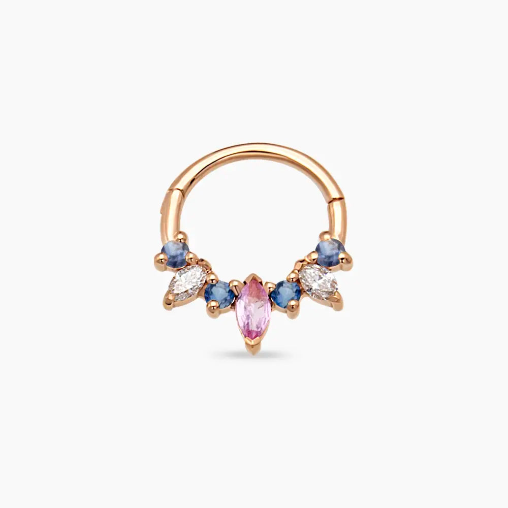 Hana Multicolor Safir ve Pırlanta Taşlı Rose Altın Halka Piercing