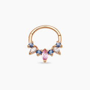 Hana Multicolor Safir ve Pırlanta Taşlı Rose Altın Halka Piercing