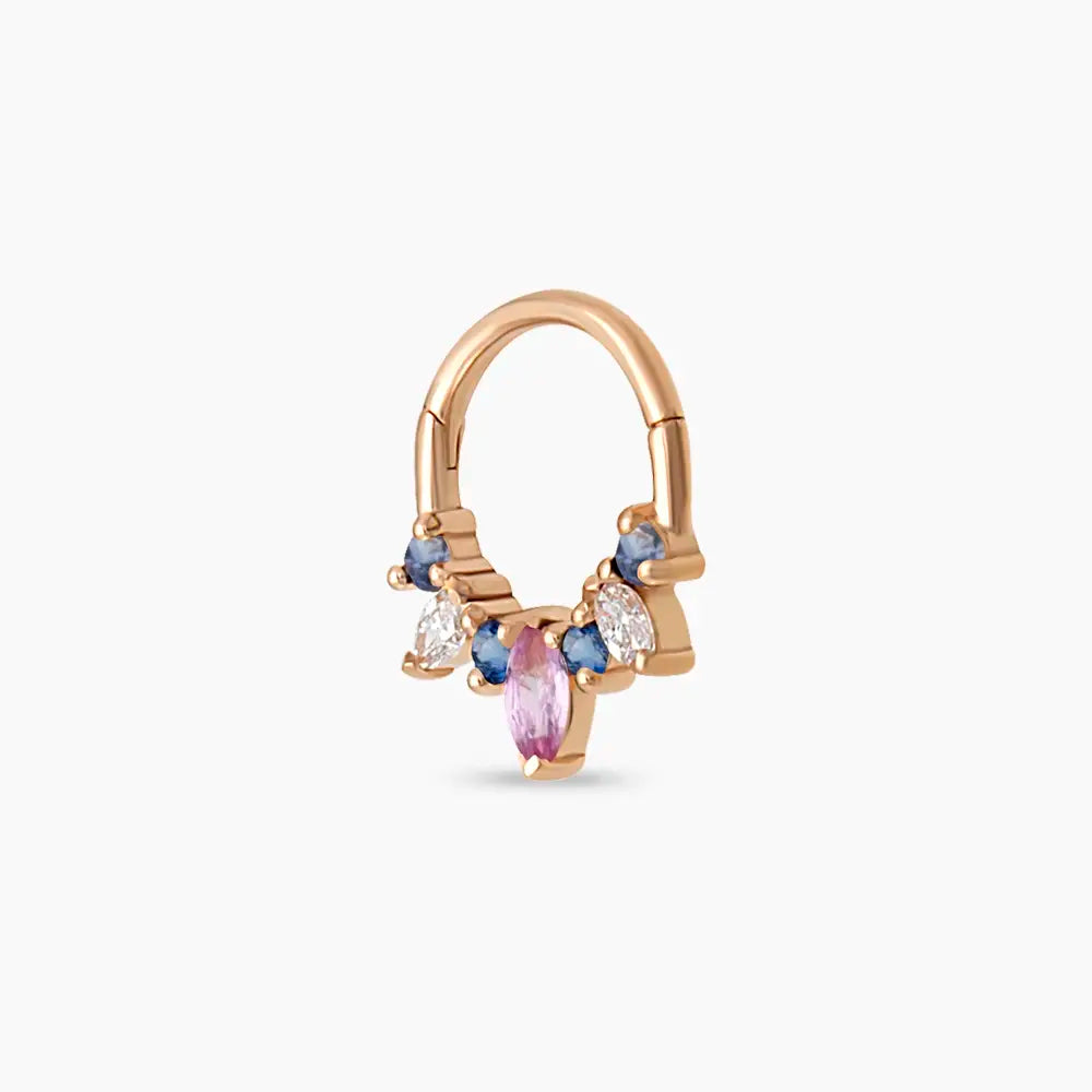 Hana Multicolor Safir ve Pırlanta Taşlı Rose Altın Halka Piercing
