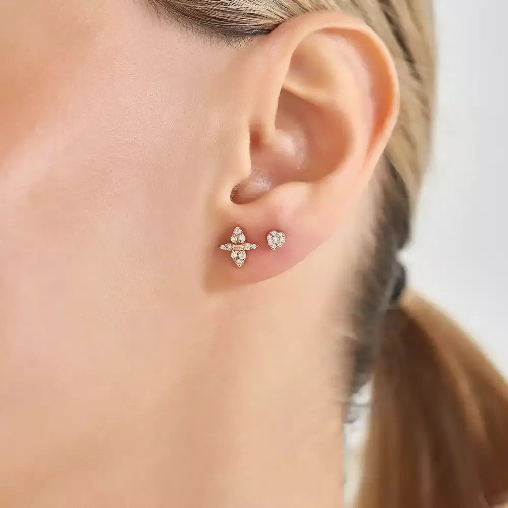 Heart 0.05 CT Pırlanta Taşlı Rose Altın Tek Küpe