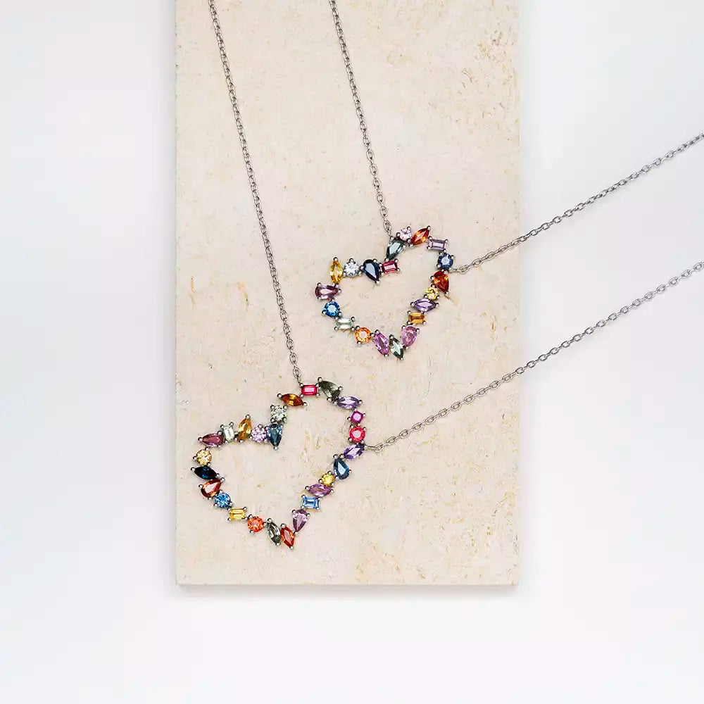 Cherie 4.51 CT Multicolor Safir Taşlı Beyaz Altın Kolye