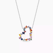 Heart Mini 3.25 CT Multicolor Safir Taşlı Beyaz Altın Kolye