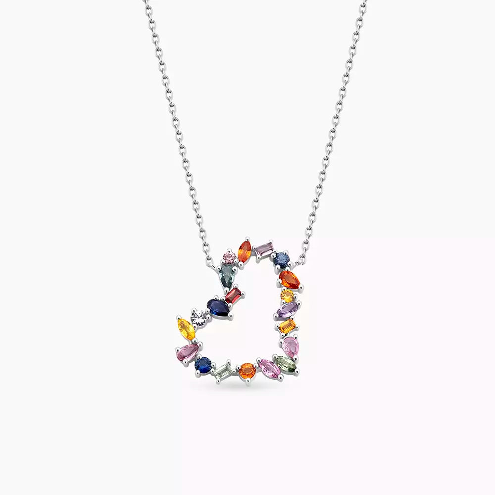 Cherie Mini 3.25 CT Multicolor Safir Taşlı Beyaz Altın Kolye