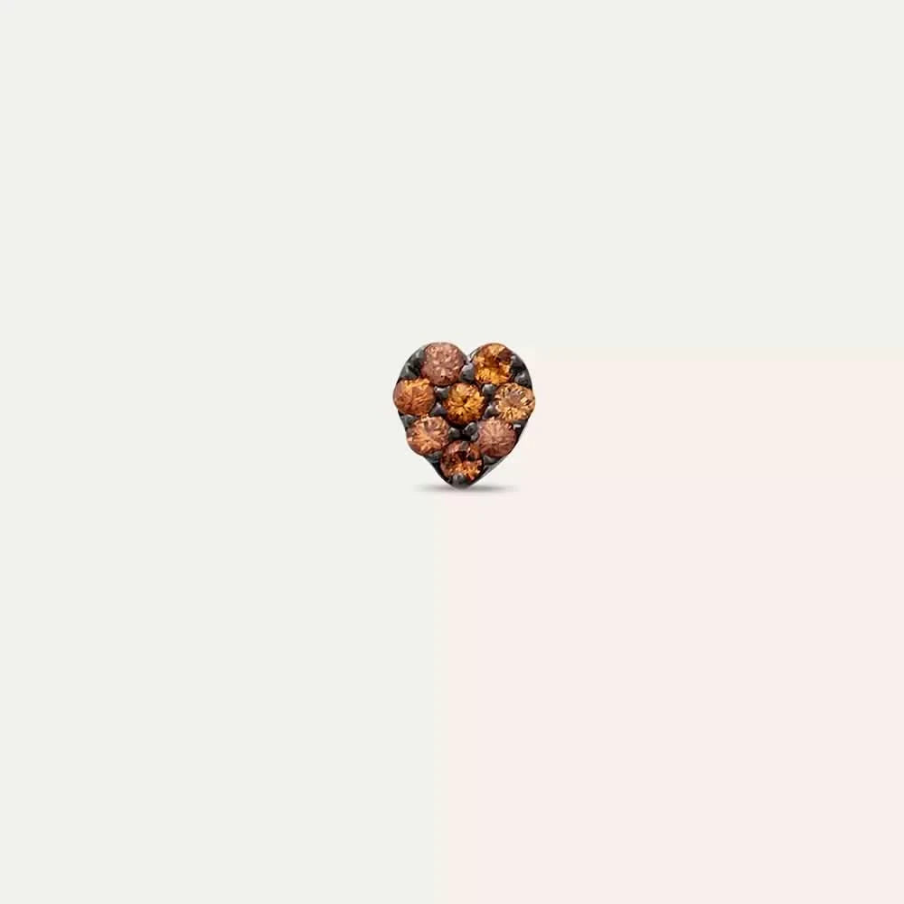 Heart Orange Safir Taşlı Beyaz Altın Mini Tek Küpe