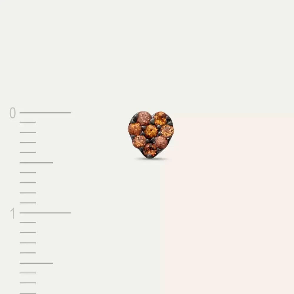 Heart Orange Safir Taşlı Beyaz Altın Mini Tek Küpe