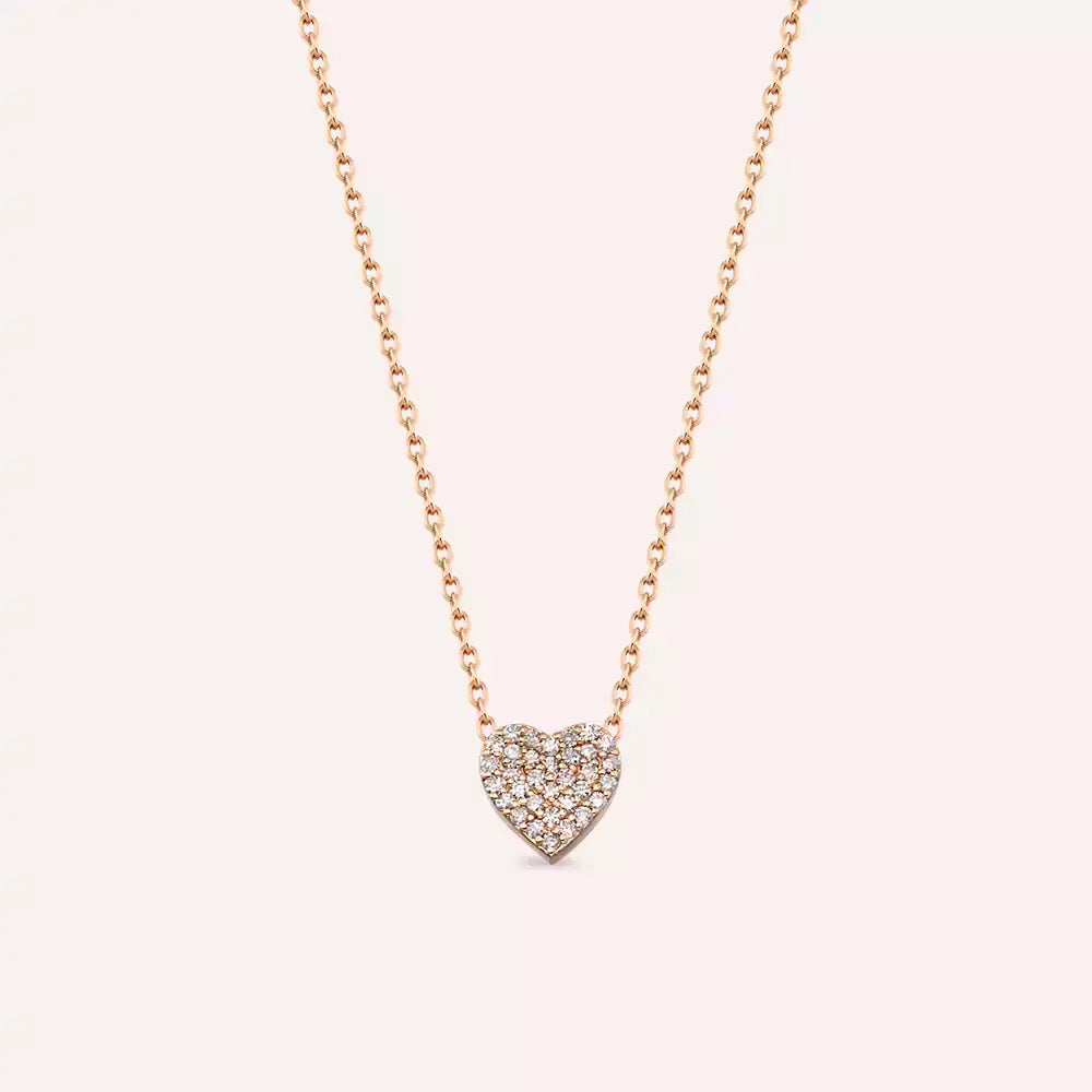 Heart Pırlanta Taşlı Rose Altın Kolye
