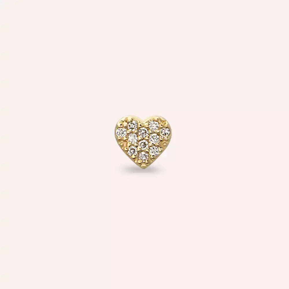 Heart Pırlanta Taşlı Sarı Altın Piercing