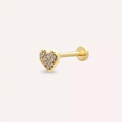 Heart Pırlanta Taşlı Sarı Altın Piercing