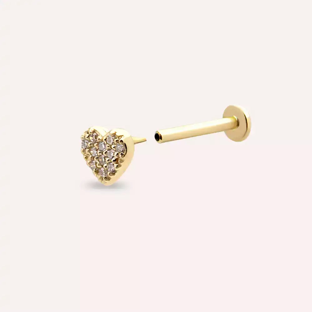 Heart Pırlanta Taşlı Sarı Altın Piercing