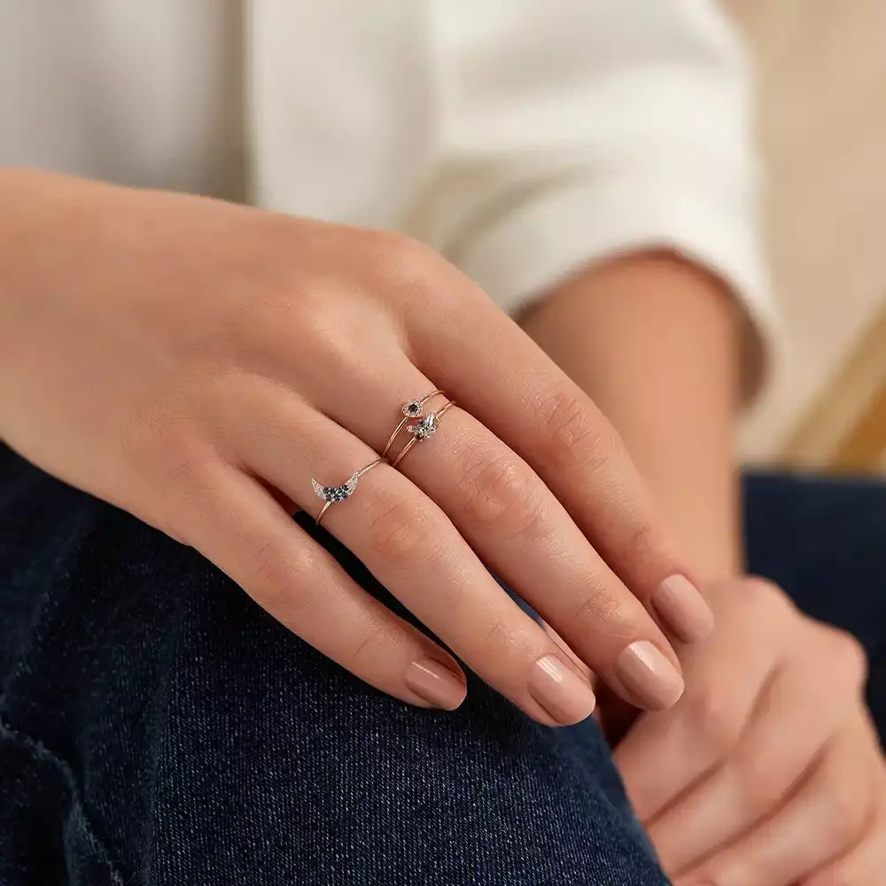 Cherie 0.07 CT Blue Safir ve Pırlanta Taşlı Rose Altın Yüzük