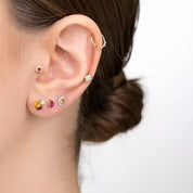 Heavy Yakut Taşlı Sarı Altın Piercing