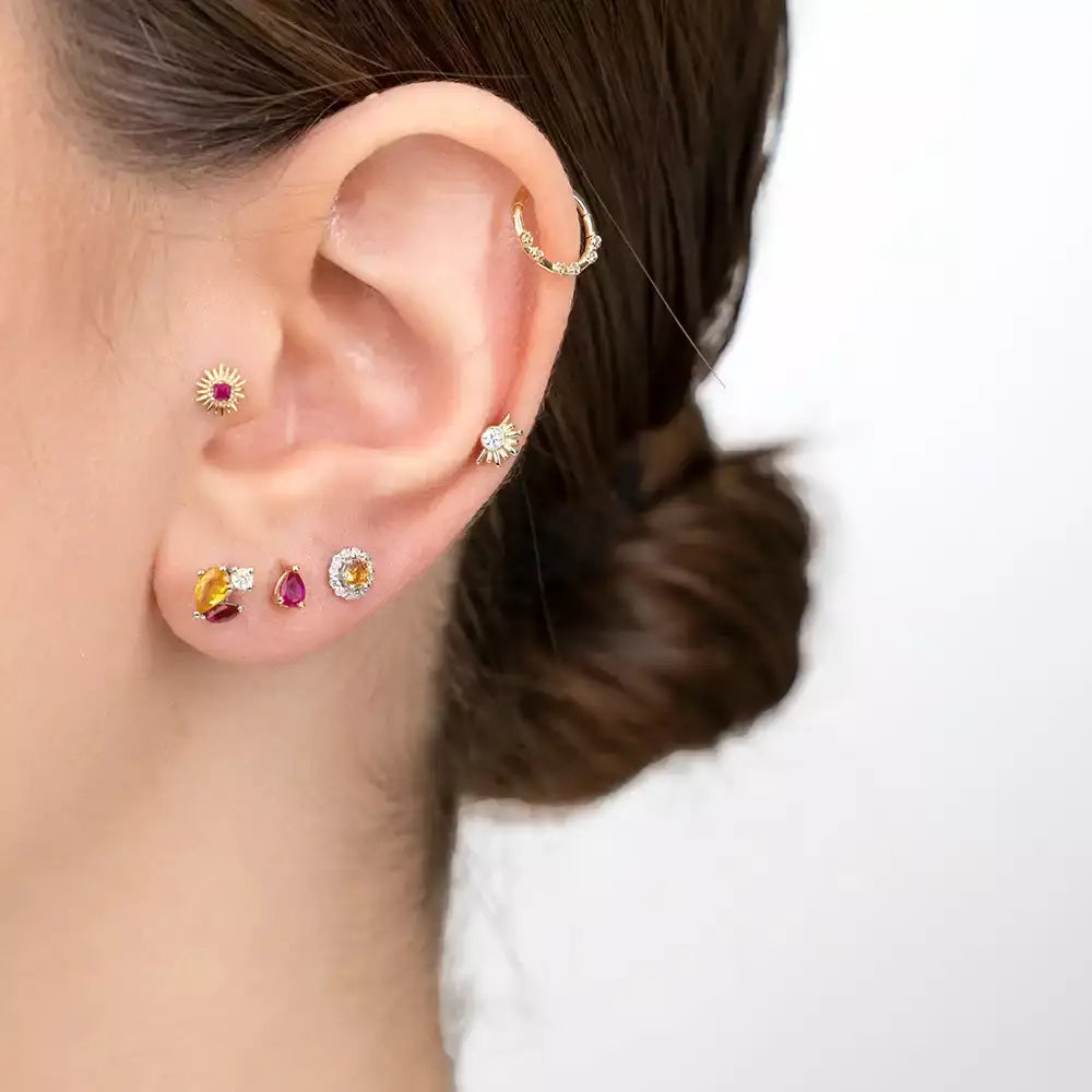 Heavy Yakut Taşlı Sarı Altın Piercing