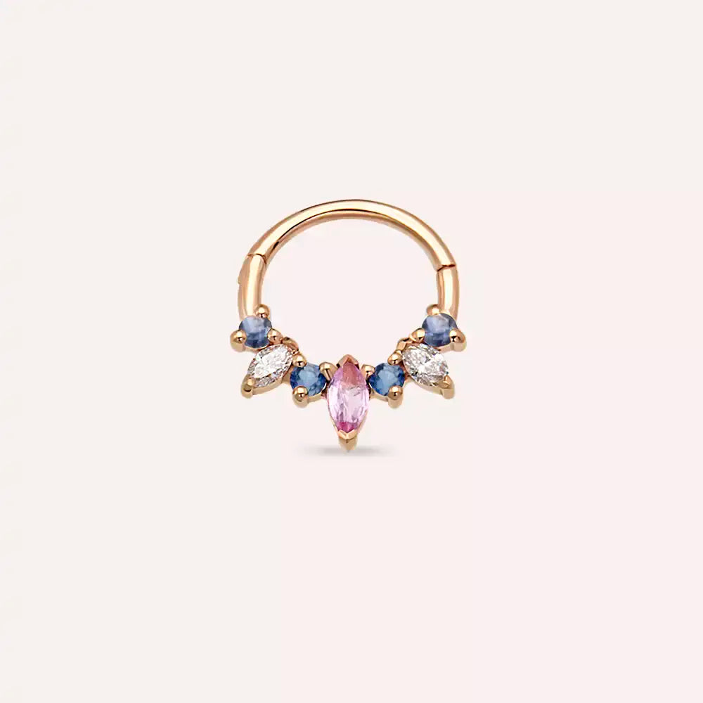 Henna Multicolor Safir ve Pırlanta Taşlı Rose Altın Halka Piercing