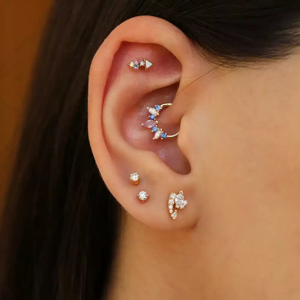 Henna Multicolor Safir ve Pırlanta Taşlı Rose Altın Halka Piercing