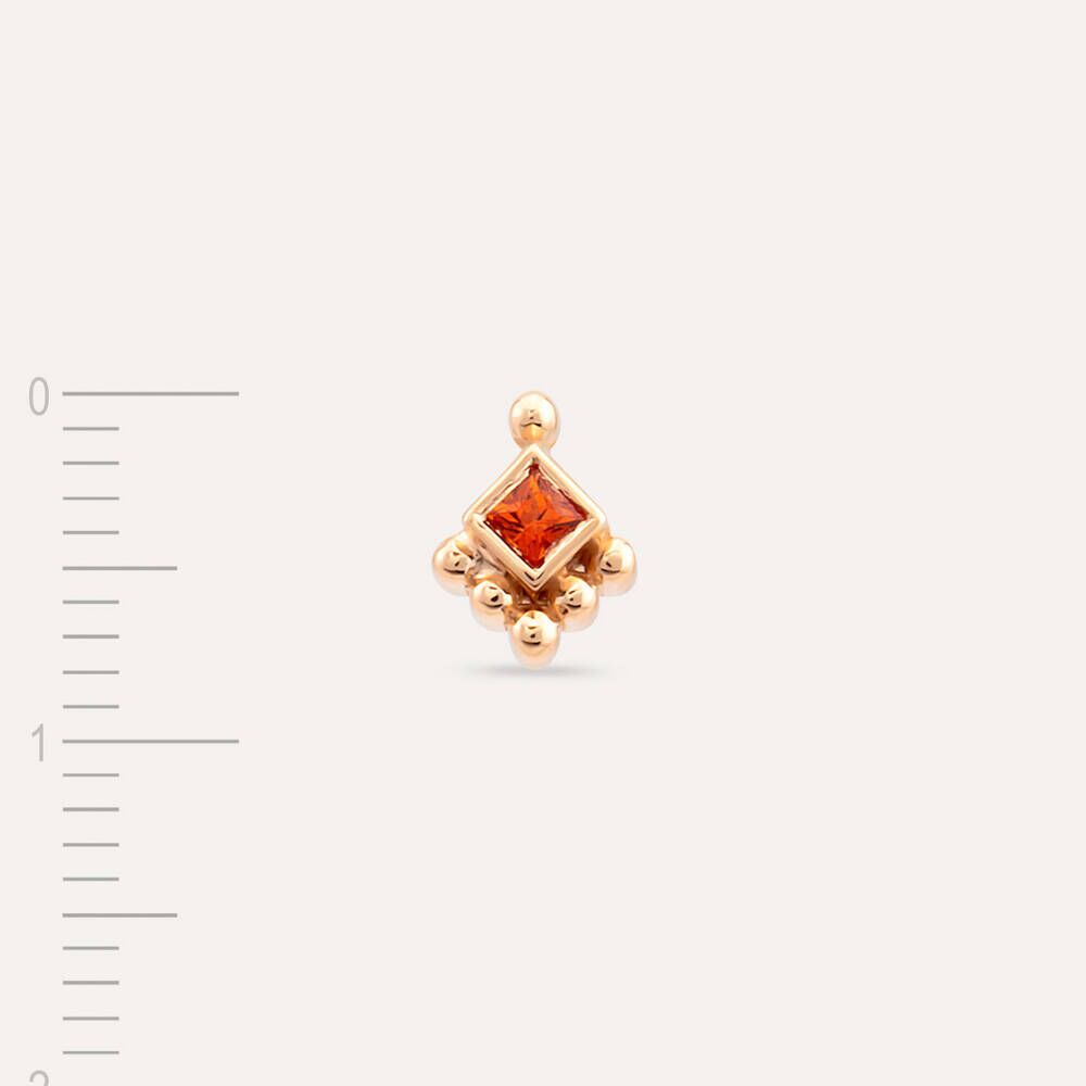 Henna Orange Safir Taşlı Rose Altın Tek Küpe